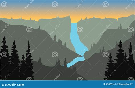 Silhouette Of River From The Top On Mountain Stock Vector