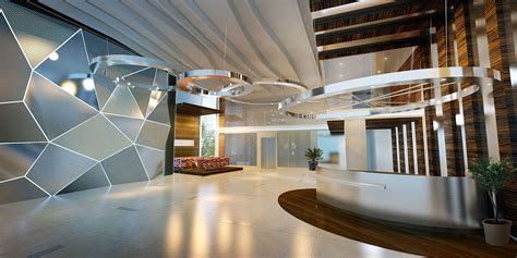Interesting Modern Lobby Design With Unique Wall Style And Classy