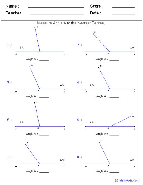 Worksheet On Angles For Grade 7