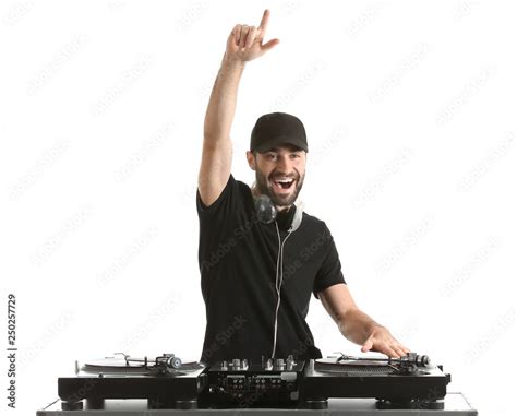 Male Dj Playing Music On White Background Stock Photo Adobe Stock