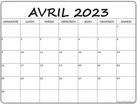 Avril 2023 Calendrier Imprimable Calendrier Gratuit