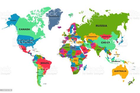 Ilustración De Mapa Del Mundo Político Coloridos Países Del Mundo Y