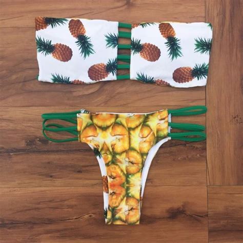 reversible pineapple print women bikini set in 2020 bikinis bikini set pineapple print