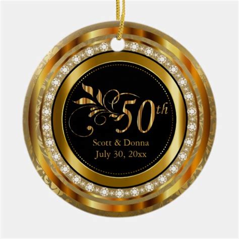 Elegant 50th Golden Diamond Anniversary Ceramic Ornament
