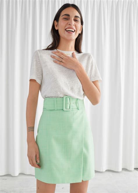 Belted Tailored Overlap Mini Skirt In 2020 Mini Skirts Green Mini