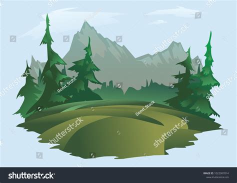 Mountain Landscape Green Meadow Forest Mountain Stock Vector Royalty