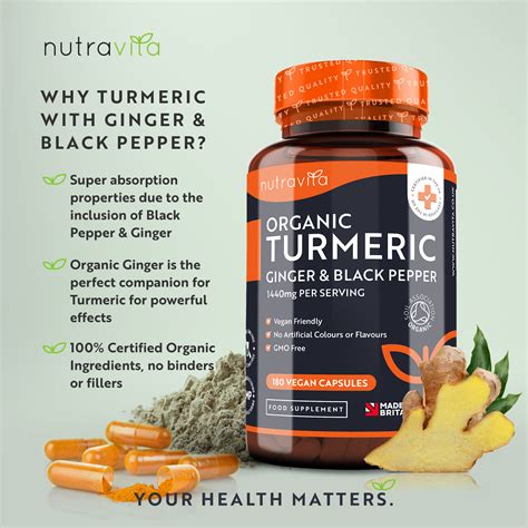 organic turmeric with black pepper and ginger 180 vegan capsules — nutravita