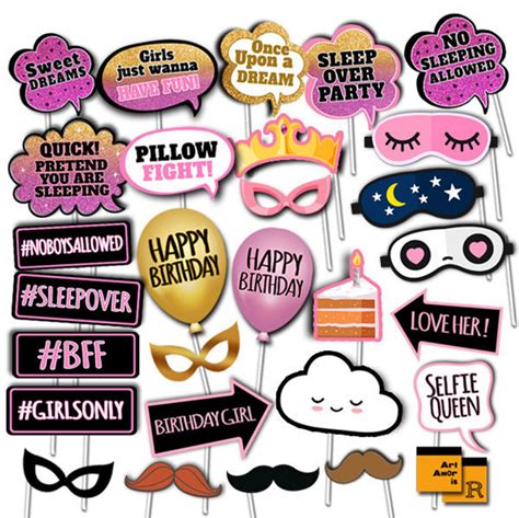Girl Sleepover Photo Booth Props Girl Birthday Party Props Etsy In