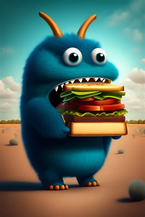 lexica cartoon monster with a sandwich