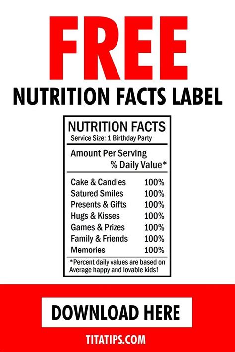 Free Birthday Nutrition Facts Label Template Printable Templates