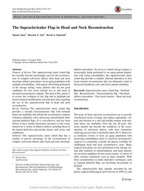The Supraclavicular Flap In Head And Neck Reconstruction