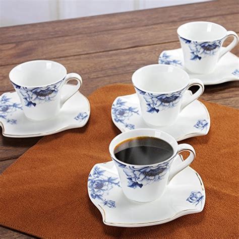 Contento espresso coffee cups & saucers set with small spoons brown & cream good. Blue Floral Gold Trimmed Porcelain Espresso Cups & Saucers ...