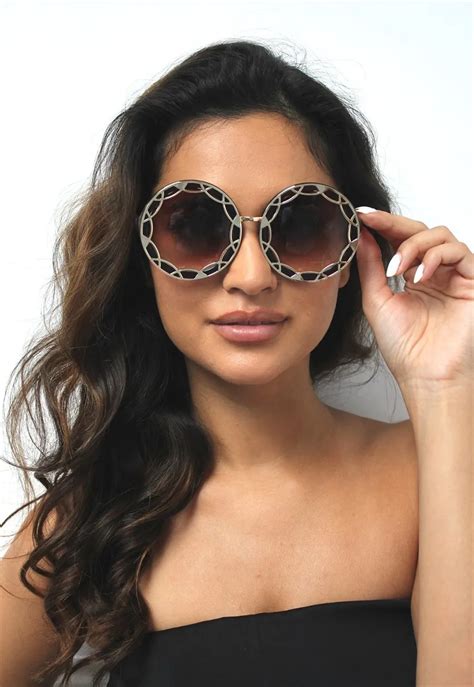 Solo Tu Fashion Alloy Hollow Round Sun Glasses Brand Designer Women Ladies Personality Elegant