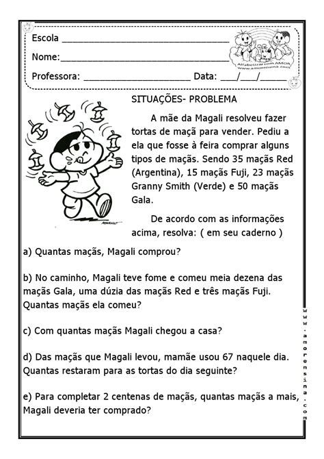 Atividades De Matematica 3 Ano Fundamental Problemas Adição E Subtração