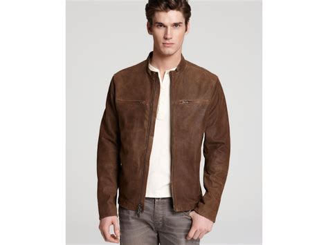 Lyst John Varvatos Usa Suede Moto Jacket In Brown For Men