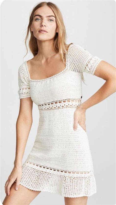crochet romantic mini short sleeve dress wedding beach dress festival clothing in 2021