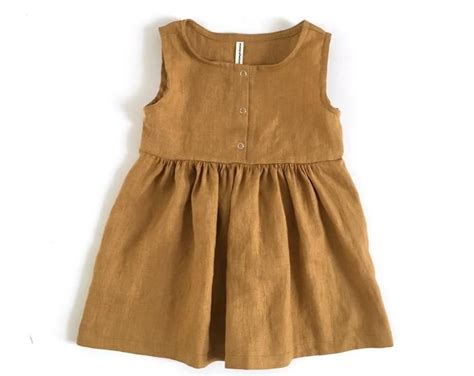 Simple Mustard Linen Kids Dress, Linen Girl Dress, Girl Softed Linen ...