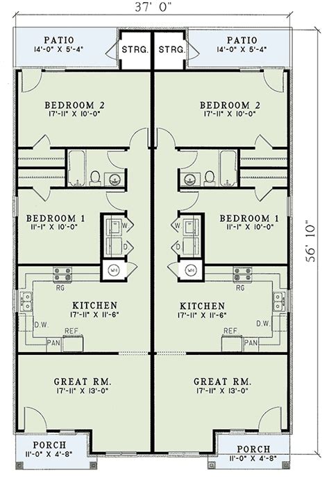Contemporary Duplex Plan With Matching 2 Bed Units Under 1000 Square
