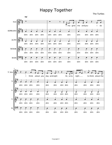 Happy Togethersatb Sheet Music For Bass Guitar Solo