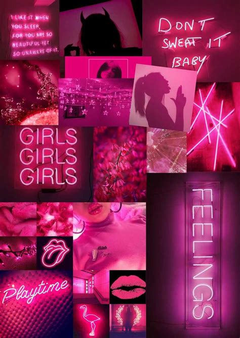 Printed Boujee Pink Neon Photo Collage Kit Hot Pink Aesthetic Pink Aesthetic Pink Tumblr