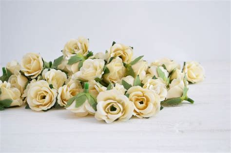 18 Ivory Mini Artificial Roses Fake Rose Silk Flowers Small Etsy
