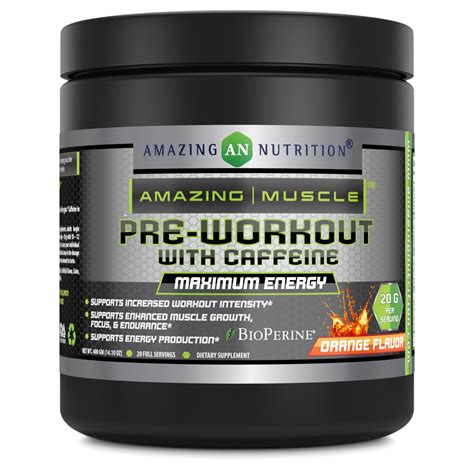 Amazing Muscle Pre Workout With Caffeine Maximum Energy Orange Flavor
