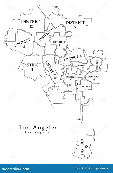 Modern City Map Los Angeles City Of The Usa With Boroughs And Stock