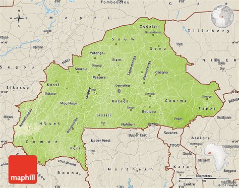 Physical Map Of Burkina Faso Shaded Relief Outside