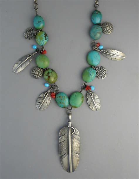 Turquoise Silver Feather Necklace Southwest Silver Gallery