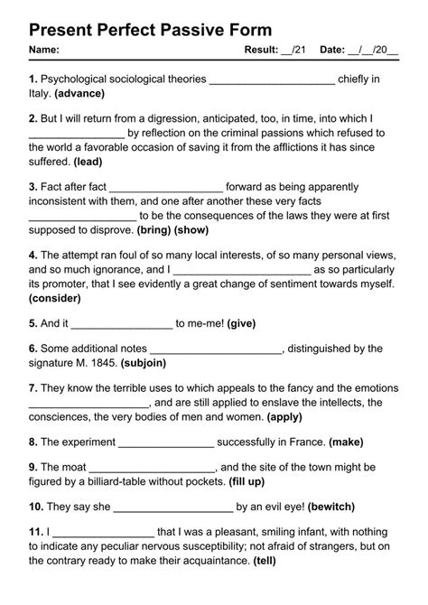 Printable Present Perfect Passive Pdf Worksheets With Answers