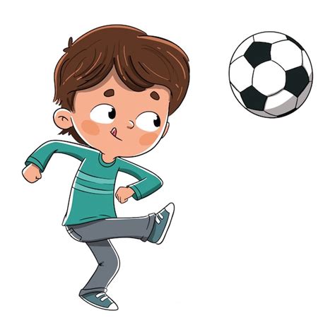 Niño Jugando Al Fútbol Lanzando La Pelota Vector Premium