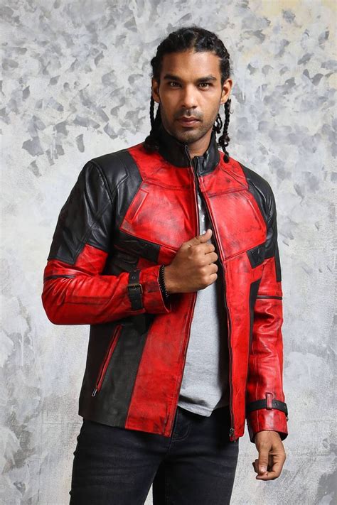 Men S Biker Red And Black Leather Jacket Hand Waxed Biker Jacket Leather Jacket Colorful