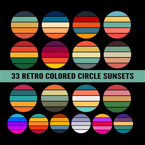 Retro Colored Circle Sunsets Clipart 33 Png Files Circle Round