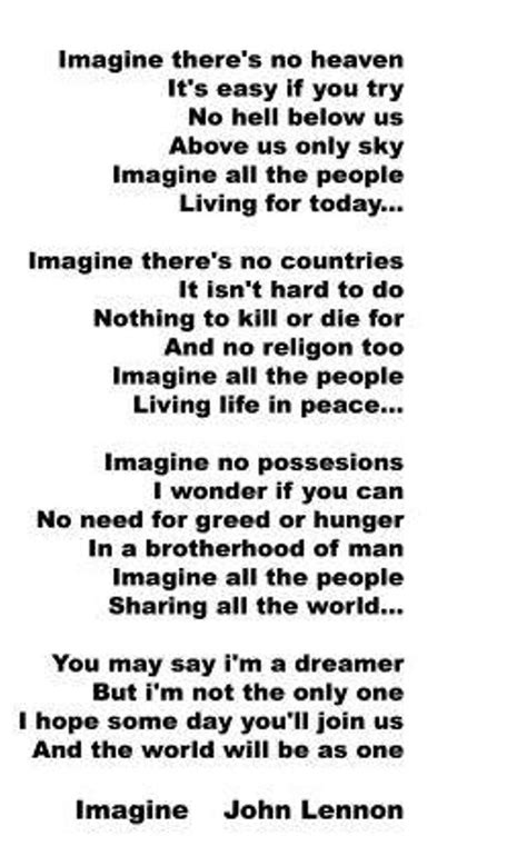 Imagine John Lennon Imagine Lyrics John Lennon Lyrics Great Song