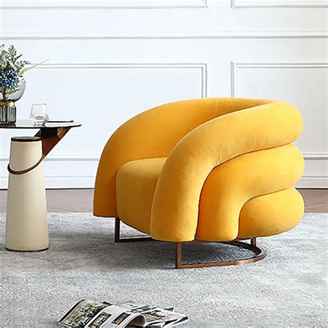 Creative And Modern Yellow Solid Wood And Velvet Accent Chair With Metal