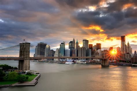 Sunset Over The Brooklyn Bridge And Lower Manhattan New York City A