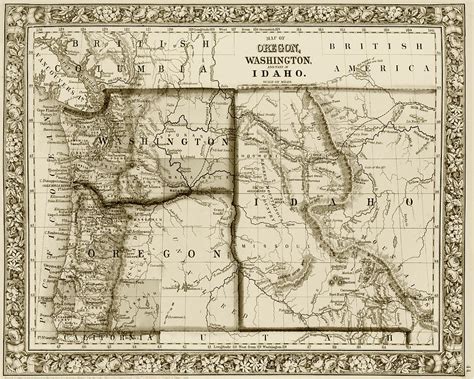 The Pacific Northwest Historical 1800s Map Sepia Digital Art By Toby
