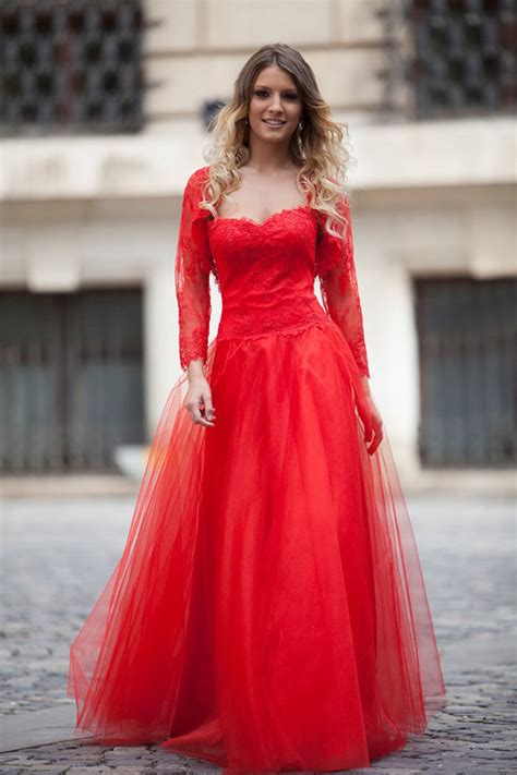 Tulle dresses delight with their versatility of color and style. Elegant Long Red Lace Prom Dress Sexy Sweetheart Tulle ...