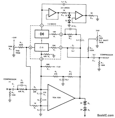 An audio compressor/peak limiter circuit. HI_FI_COMPRESSOR - Amplifier_Circuit - Circuit Diagram - SeekIC.com