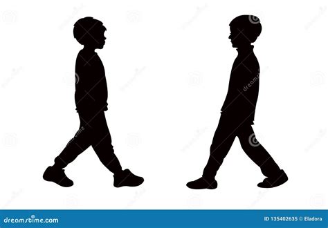 Two Boys Walking Silhouette Vector Stock Vector Illustration Of