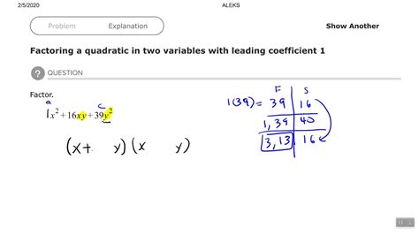 Factoring A Quadratic In Two Variables With Leading Coefficient 1 Youtube