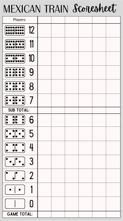 Free Printable Mexican Train Domino Scoresheet Pdf Included