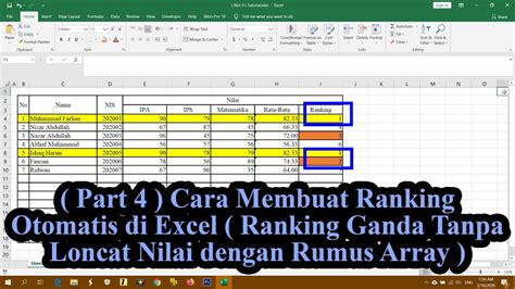 Part 4 Cara Membuat Ranking Otomatis Di Excel Ranking Ganda Tanpa