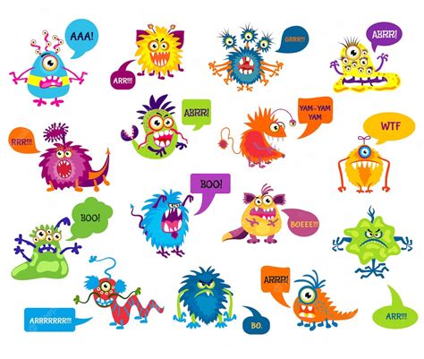 Free Vector Cartoon Silly Monsters With Funny Inscriptions