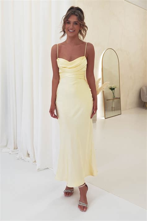 Butter Yellow Satin Midi Dress