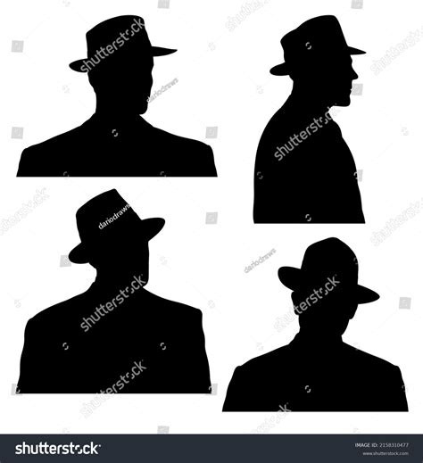 Set Four Portrait Silhouettes Men Fedora Stock Vector Royalty Free