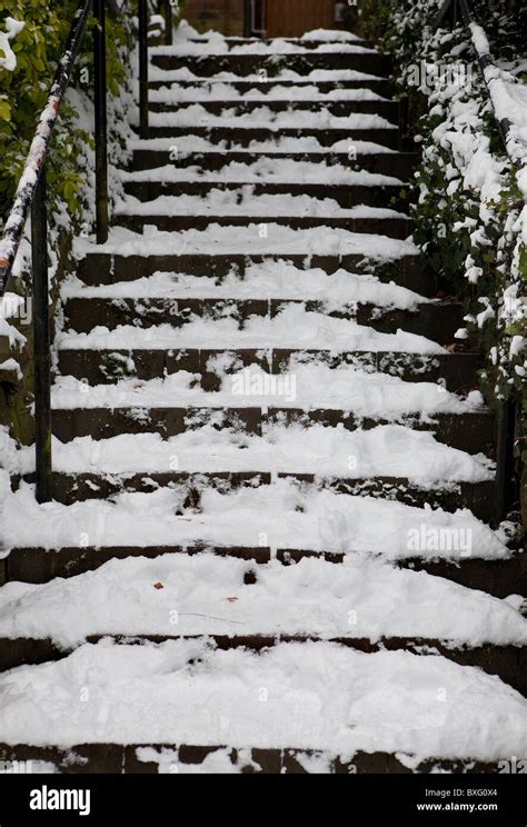 Snow Covered Steps Stock Photo Alamy