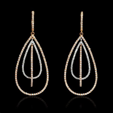 Ct Diamond K Two Tone Gold Dangle Earrings