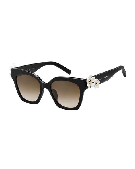 Marc Jacobs Square Acetate Daisy Sunglasses In Blackbrown Black Lyst