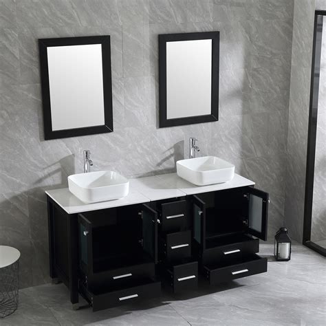 Wonline 60 Inches Bathroom Vanity Wood Cabinet Double White Ceramic